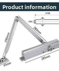 Diagram of Beefy Heavy Duty Door Closer With Hydraulic Buffer Auto Close Iron Construction, dimensions labeled in millimeters.