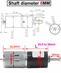Power Up Your Projects With This Sleek Dc Low Speed Micro Planetary Gear Motor showing dimensions and details of a 6mm shaft diameter.