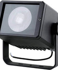 Badass 50W LED Flood Light, IP65 Waterproof Spot Searchlight With Remote Dimmer, Lit Long Range Work Lamp for heavy duty use, angled view.