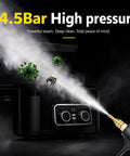 Piudoiliy 3200W High Pressure Commercial Steam Cleaner showing steam release at 4.5 Bar pressure, targeting dirt and germs.