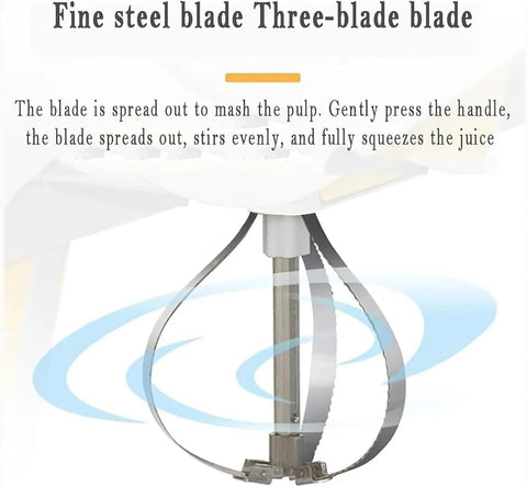 Heavy Duty Manual Commercial Electric Juicer Press With Corer And Double Blades For Large Fruits showing fine steel three-blade assembly for juicing.