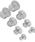 Pro Grade Steel Dowel Center Set, Hollow And Solid Dowel Centers For Precise Alignment, shown in an 8-piece configuration