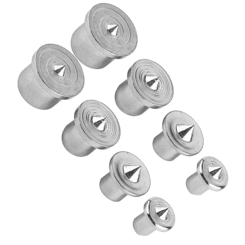 Pro Grade Steel Dowel Center Set, Hollow And Solid Dowel Centers For Precise Alignment, shown in an 8-piece configuration