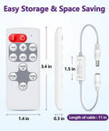 Mini RF Remote Controller For Single Color LED Strip Lights 5 To 24V 12 Key Wireless Dimmer size and cable length display