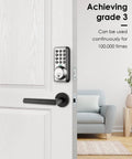 Keypad Door Lock With 20 Access Codes And One Time Use Code For Easy No Fuss Keyless Entry Auto Locking shown on a white door