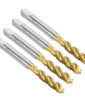 4 Pc Titanium Coated Spiral Flute Thread Taps For 1/4-20 UNC H2 Screws High Speed Steel Machine Tapping Tools displayed.