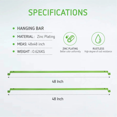 Beefy 2 Piece Grow Tent Support Poles 48x48 Inches Hanging Bars For 4x4 Grow Tent Replacement Set Of 2 Rust Proof Zinc Plated 19mm