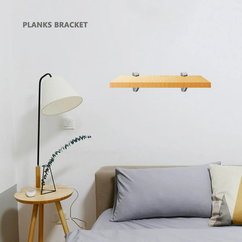Bedroom setup with Two Pack Glass Shelf Brackets For Bathroom And Office, Zinc Alloy Build With Beautiful Finish on wall.