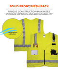 GloWear 8262FRZ Flame Resistant Hi Vis Safety Vest With Reflective Strips Solid Front Mesh Back Lime Green ANSI ISEA 107-2020 CAT 1