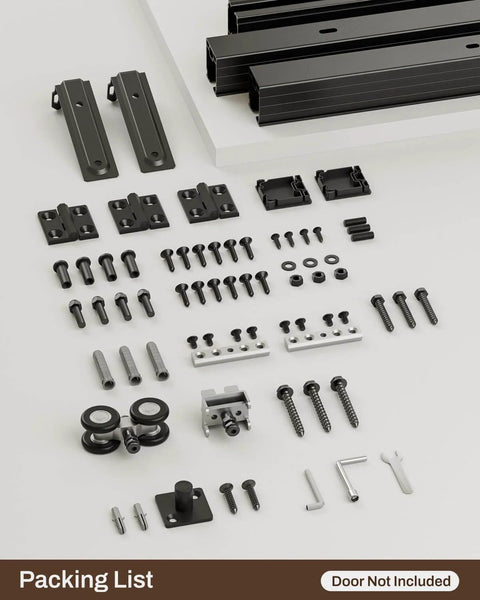 Box Rail Hardware For Bifold Sliding Barn Doors, Ceiling Mount Aluminum Alloy Track Kit For Two Doors components