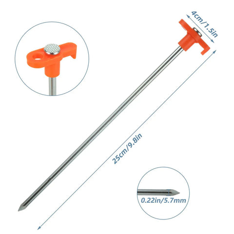 Heavy Duty Tent Stakes 40 Pack, 10 Inch Galvanized Metal Tent Pegs with orange top and pointed tip detail