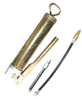 High Pressure Lever Style Grease Gun With 28.5cm Flexible Whip Hose shown in metal finish, ideal for mechanics and technicians.