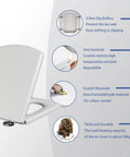 Straight Up Premium Universal White Toilet Seat With Foolproof Soft Close Slow Drop Lid Crafted From Heavy Duty Urea Resin That Blocks Scratches And Never Turns Yellow showing non-slip buffers and scratch-resistant features.
