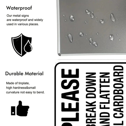Metal Cardboard Recycle Sign 8 By 12 Inches Tough As Nails Heavy Duty All Weather Outdoor Indoor Durable Black And White Design Waterproof UV Resistant Dust Proof For Home And Shop Use, waterproof metal sign close-up