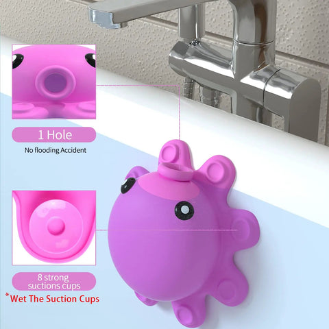 Hot Pink Silicone Bathtub Overflow Drain Cover For A Deeper Soak, featuring octopus suction cups on a tub