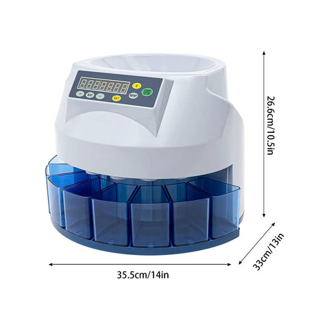 Eight Slot Coin Sorter and Counter for US Coins, Automatic Money Counter With Eight Tray Bins, High Speed Portable Coin Sorter