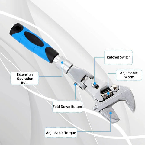 Versatile Flexhead Adjustable Wrench 10 To 12 Inch Ratcheting Crescent Wrench With Retractable Extension Shank And 180 Degree Head