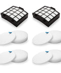 Replacement Filter Kit for Shark Vertex DuoClean PowerFin Upright Vacuum AZ2000 AZ2000W AZ2002 Includes 2 Post Motor Filters 4 Foam Felt Filters Replace XHFAZ2000 XFFKAZ2000 showing black and white grid filters and round foam felt filters.