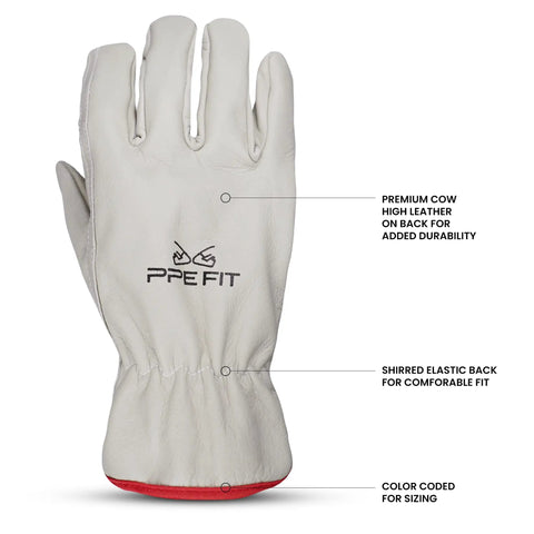 Badass 12 Pair Leather Work Gloves Built Like A Tank Deliver Heavy Duty Non Slip Grip For Grinding Construction Jobs Rugged Yard Labor And Warehouse Shifts Large Fit, showing premium leather and elastic back.