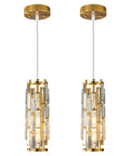 Gold Pendant Lights Set of 2 Dope Crystal Mini Chandelier for Kitchen Island, Dining Room and Bedroom, Sleek Gold Fixture