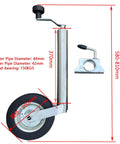 Heavy Duty Swivel Boat Trailer Jack Wheel - Foldable Lift Stand With Rustproof Galvanized Finish, 330 Lb Capacity, showing dimensions and components.