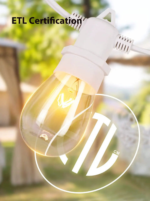 96 Ft Outdoor String Lights Set With Vintage Edison Bulbs, Heavy Duty Commercial Grade, Weatherproof UL Listed Café Patio Lighting For Garden And Backyard, Two 48 Ft Strands, White Finish, 36 Bulbs