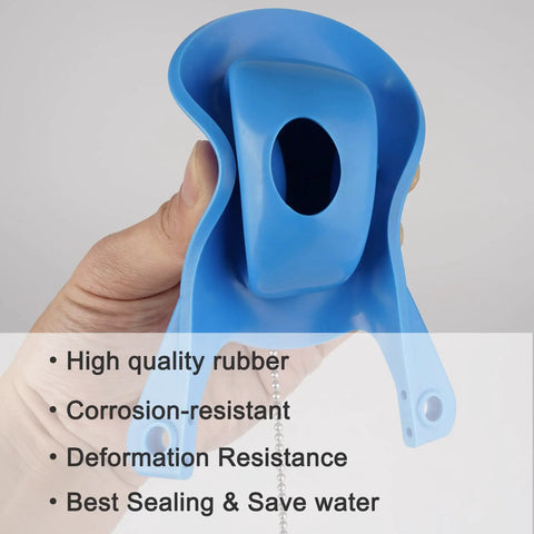 Person holding blue 3-Inch Toilet Flapper Replacement Kit For Gerber 99-788 with rubber flapper and stainless steel chain