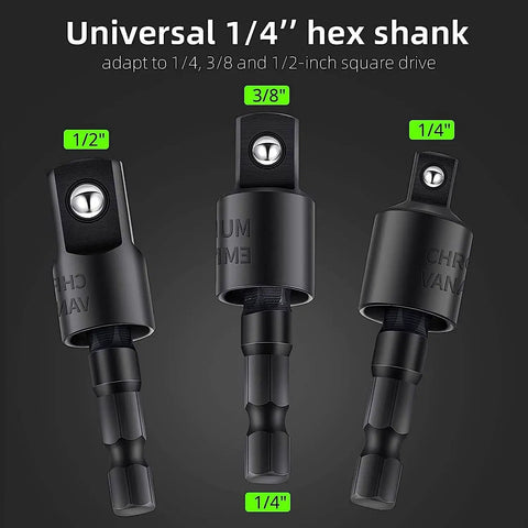 Heavy Duty Right Angle Drill Adapter With 360 Degree Rotation And Impact Grade Socket Kit For Tough Jobs. Includes Versatile 1 4 3 8 And 1 2 Inch Drive Bits Plus 105 Degree Angled Bit For Tight Spots. Long Adapter Handle Makes It Easy To Hit Nuts In Hard.