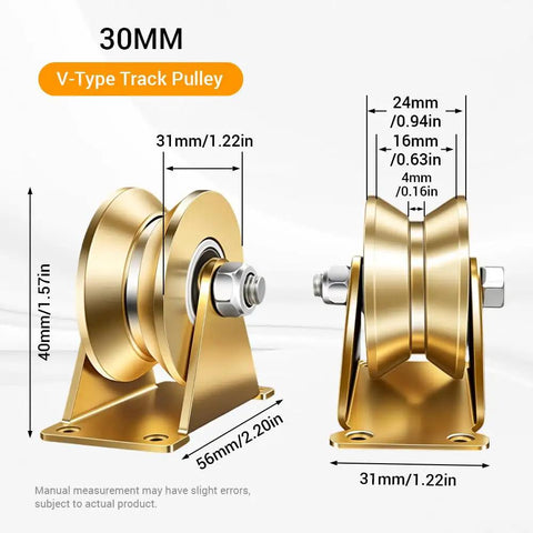 30MM V-Type Track Pulley from Built Different Four Pack V Groove Wheel Pulley Block, carbon steel, compact design for heavy lifting.