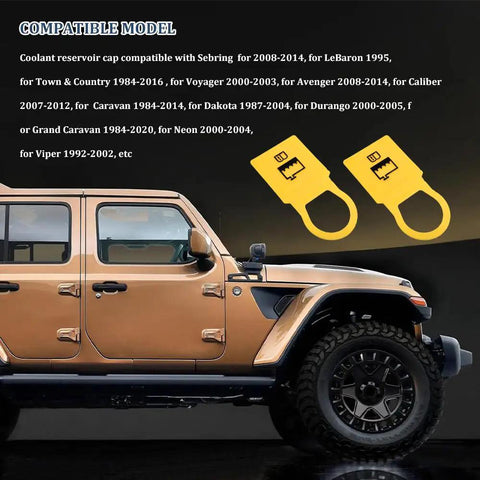 Jeep with Two Pack Engine Coolant Reservoir Cap Replacement For Chrysler Dodge Jeep Ram Radiator Overflow Tank Cap High Temp ABS Plastic Durable Coolant Recovery Tank Cap For Safer Engine Cooling.