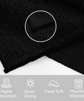 HOMEXCEL black microfiber washcloths, 24-pack, 12x12 inches, front view showing folded corner