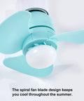 ZEPFJHE E27 Ceiling Fan with LED Light Brushless Motor for Bedroom, Green, showing compact blue spiral blades.