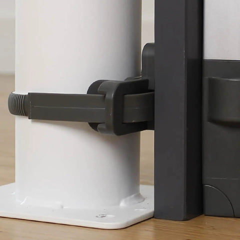 Stress Free Stair Gate Mount Adapter For Banisters And Spindles No Screws Needed shown on round banister with gate installation