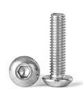 Top Shelf Heavy Duty 10-32 By 1.5 Inch Button Head Socket Cap Screws Forged From Premium 304 Stainless Steel With Crisp Allen Hex Drive Stay Locked In During Rough Job Site Work 50 Count, featuring a close-up of hex drive and threads.