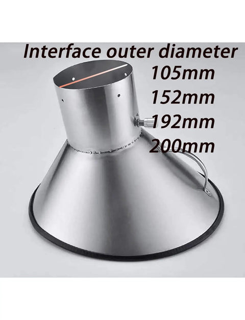 Heavy Duty Stainless Steel Fume Hood For Welding Smoke Extraction And Workshop Dust Collection Featuring 152Mm Pipe Fit showing interface diameters.