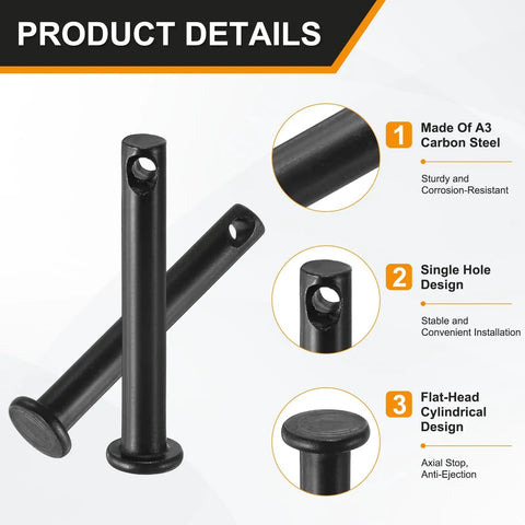 4-Pack M5x35mm Black Single-Hole Clevis Pins For Quick, Hassle-Free Assembly And Disassembly - Built For Farm, Aviation, Construction, Rigging, Furniture, And Mechanical Linkages, A3 carbon steel