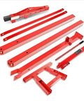 Heavy Duty Hydraulic Engine Hoist Crane With Wheels For Auto Repair Shops Nifty Foldable Design Red metal parts with hydraulic pump.