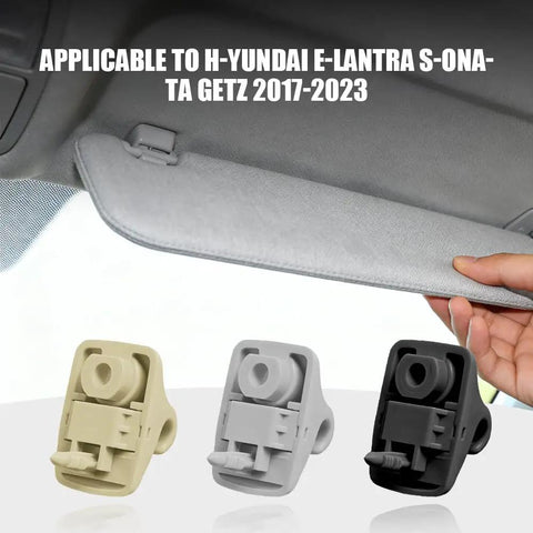 Must Have Two Pack Sun Visor Retainer Clip Set For Most Vehicles Auto Interior Visor Holder Hook And Fastener Bracket In Beige Durable Plastic Mount Compatible With Most Car Models And Interiors Easy To Install, shown with visor and clip options in beige, grey, and black for Hyundai models.