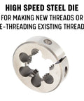 1-3/4-10 UNC Round Adjustable Die, 3 Inch OD High Speed Steel HSS for creating and rethreading threads, close-up view