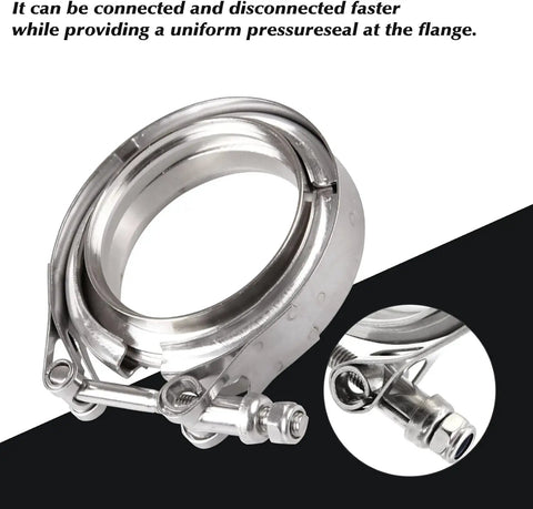3.5 Inch Stainless Steel V Band Clamp Kit With Male And Female Flanges For Turbo Exhaust Systems shown in detail