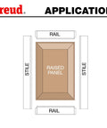 Diagram showing application of Raised Panel Router Bit 3-1/2 Inch Diameter, 1/2 Inch Shank, 1/2 Inch Carbide Height With Quadra-Cut 4-Cutter Design