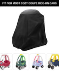 Cozy Coupe Ride On Car Cover For Toddlers Kid Friendly Outdoor Weatherproof Protection From Sun Dust And Snow Durable Oxford Fabric With Adjustable Drawstring shown covering toy cars