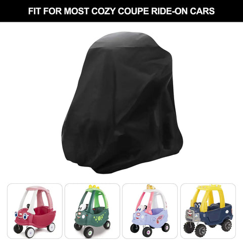 Cozy Coupe Ride On Car Cover For Toddlers Kid Friendly Outdoor Weatherproof Protection From Sun Dust And Snow Durable Oxford Fabric With Adjustable Drawstring shown covering toy cars