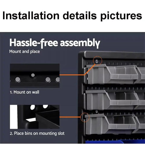 Installation guide for 30 Bin Wall Mounted Storage Rack for Screws Nuts Bolts and Small Hardware Parts Heavy Duty Garage Tool Organizer.