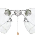 Clear Glass Shade Replacement Bell Style For Ceiling Or Vanity Lights, 2-1/8 Inch Fitter, 5-1/2 Inch High, four fitted on a fixture