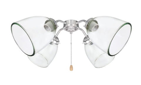Clear Glass Shade Replacement Bell Style For Ceiling Or Vanity Lights, 2-1/8 Inch Fitter, 5-1/2 Inch High, four fitted on a fixture
