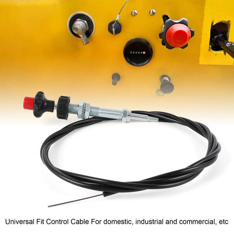 Control Cables With 2 Inch Black Knob 10 Foot Length Universal Fit Replacement 55204 coiled beside machinery panel