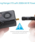 Close-up of Black Mamba 5.8GHz FPV Video Transmitter for RC Drones and Quadcopters 40 Channel VTX with RP-SMA antenna connection.