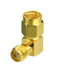 RP-SMA Male To SMA Female Right Angle Antenna Connector Adapter 2 Pack For FPV Drones WiFi Routers, gold finish close-up view