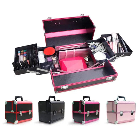 Durable Portable Aluminum Tool Box With Four Foldable Trays And Two Locking Clasps Heavy Duty Tool Chest Organizer For Garage Or Workshop